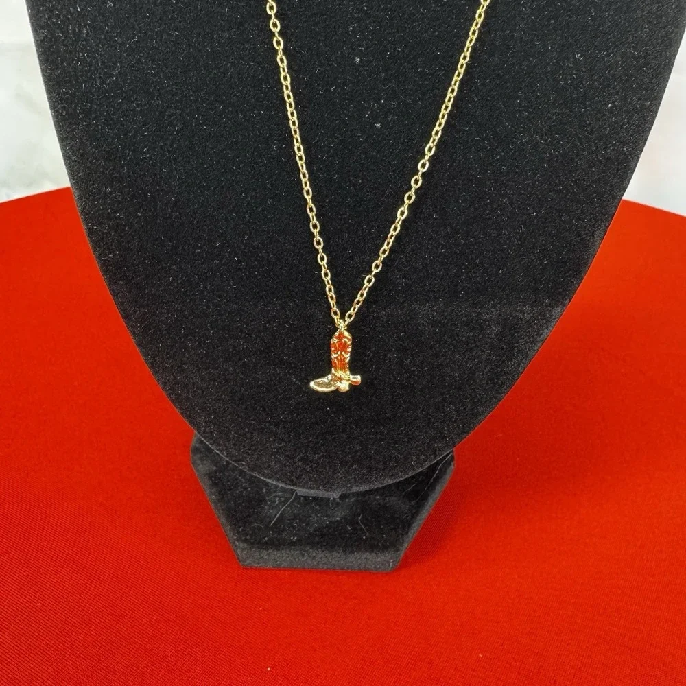 Cowboy Boot Necklace Gold‎ Tone Adjustable